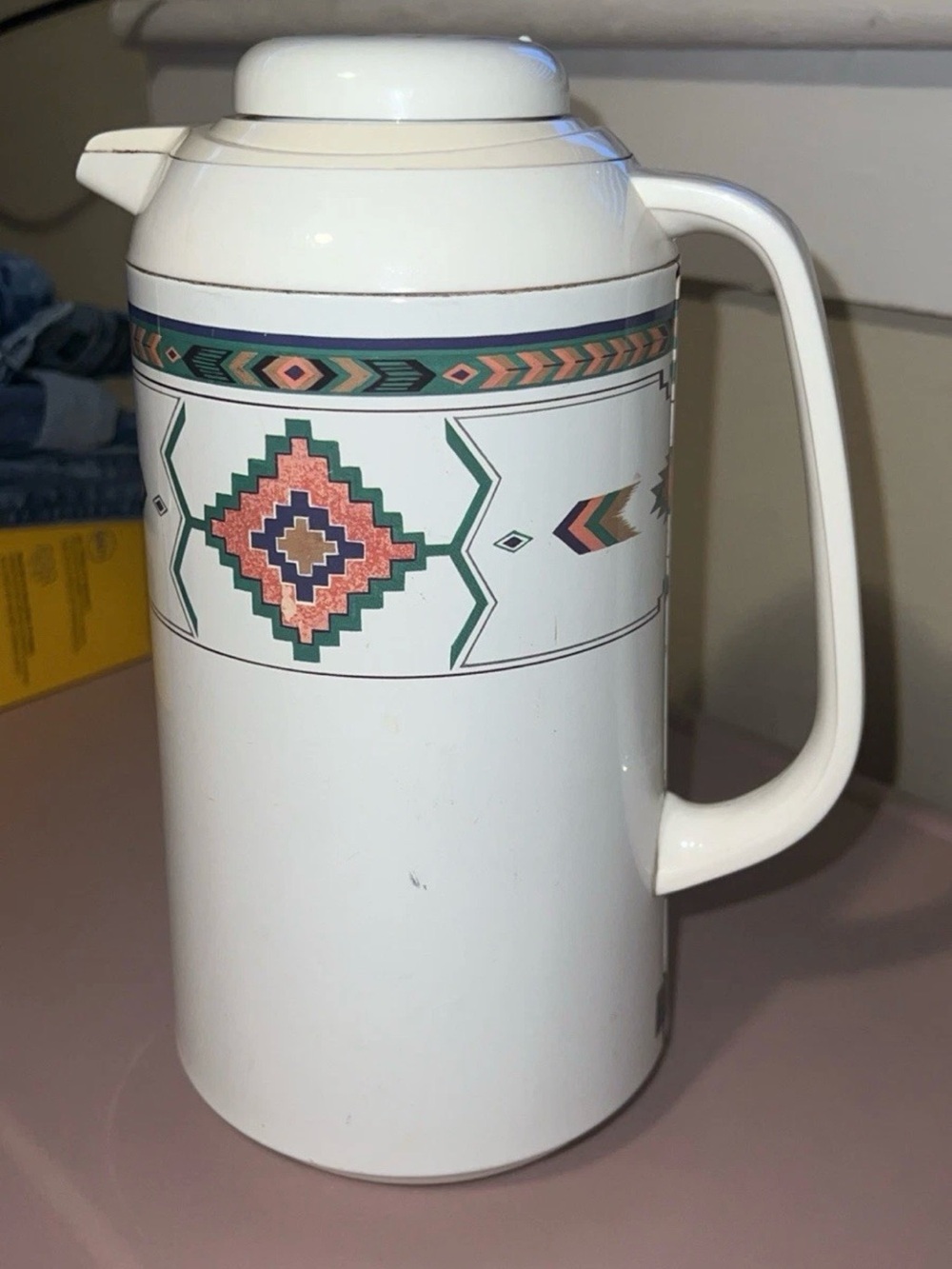 White Patterned Insulated Pitcher with Southwestern Accent